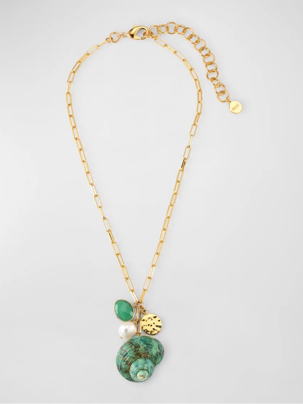 NEST Gold Seashell Charm Necklace Green Shell and Pearl Charm Neiman Marcus